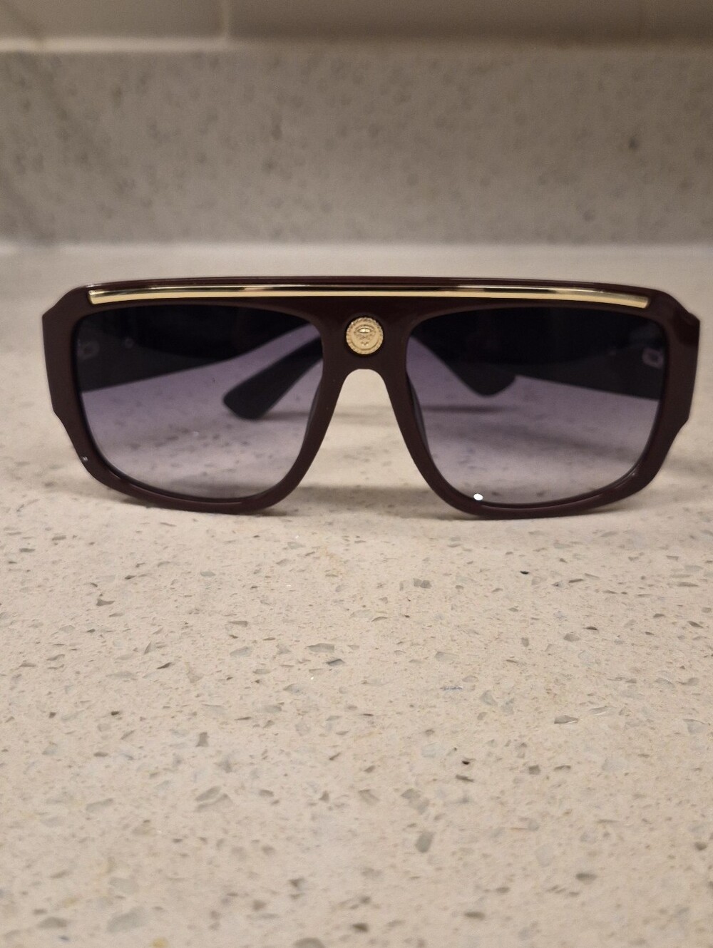 Versace Mens Sunglasses in Dark Burgundy with Gold Accent